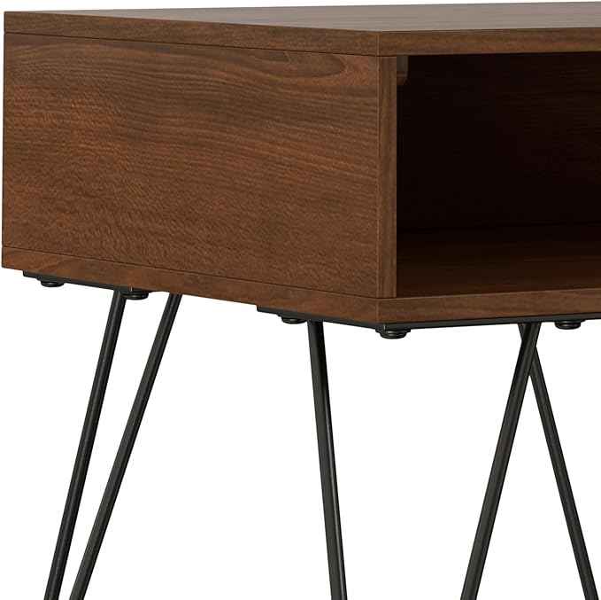 SIMPLIHOME Hunter Industrial 22 inch Wide Metal End Table in Walnut Veneer for The Living Room and Bedroom