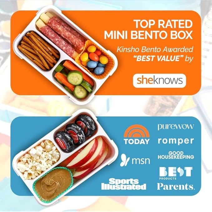Small Snack Containers for Kids Toddlers - 3 Compartments (Set of 2) - Leak-Proof Reusable Boxes with Lids -BPA-Free Plastic Mini Bento Lunch Box - Ideal for School, Daycare, Holds 2 Cups (Coral+Blue)