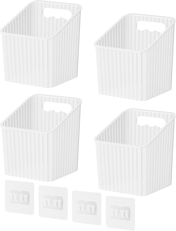 NiHome 4-Pack Plastic Wall Mount Storage Caddy for RV/Camper Storage and Organization, Self Adhesive Cabinet Door Organizer for Bathroom/Kitchen, Camper Must Haves & Small Item Organization