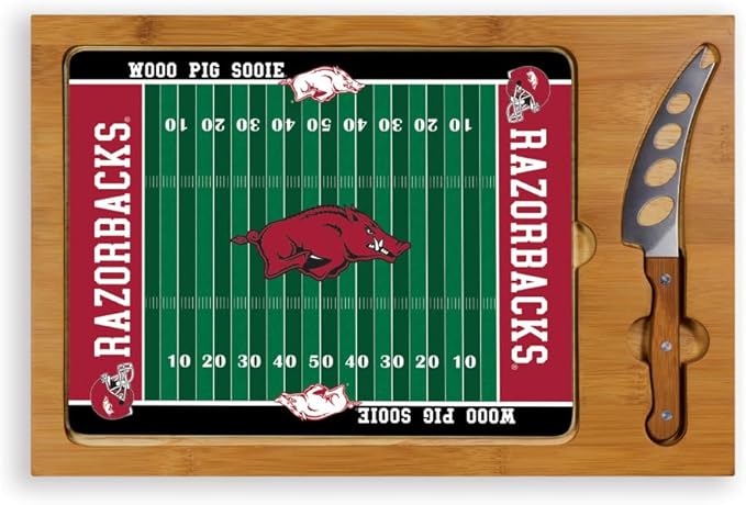 PICNIC TIME NCAA Icon Glass Top Cutting Board & Knife Set, Cheese Boards Charcuterie Boards, Serving Platter, (Parawood & Bamboo)