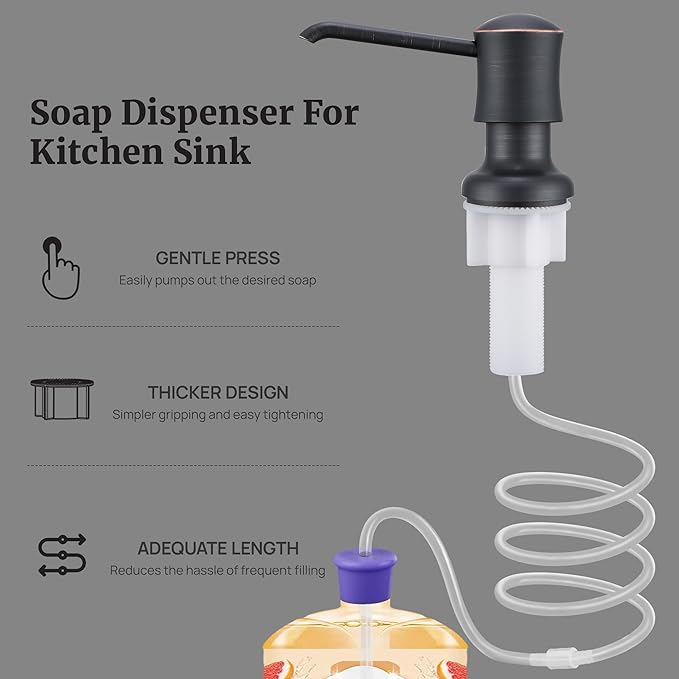 Sink Soap Dispenser for Kitchen Sink Oli Rubbed Bronze Upgrade with 40" Silicone Extension Tube Kit, Connect to Your Soap Bottle Directly