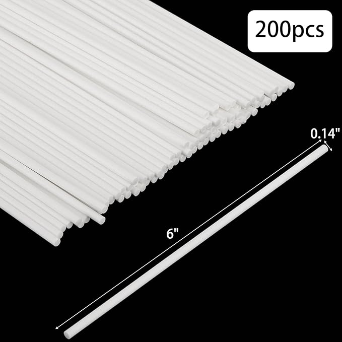 200Pcs 6 Inch White Paper Lollipop Sticks, Paper Sucker Sticks, Cake Pop Stick for Cake Toppers, Chocolate, Cookie, Rainbow Candy ﻿