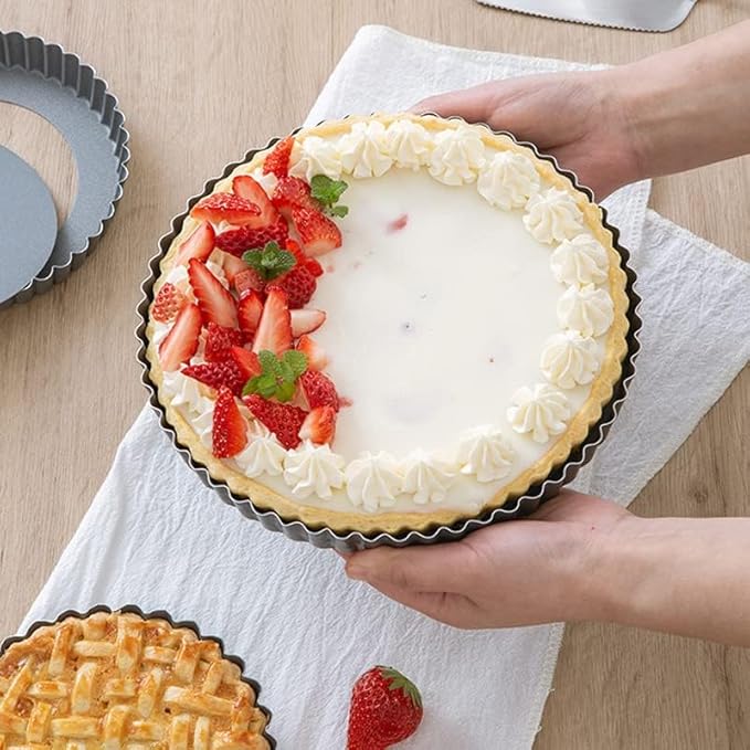 RICHSC-PAN Tart Pan 11 Inch Tart Pan Carbon Steel Round Non-Stick Pan Quiche Pan with Removable Chassis for Mousse Cakes, Kitchen Reusable Baking Tool with A Depth of 1.18 Inches.
