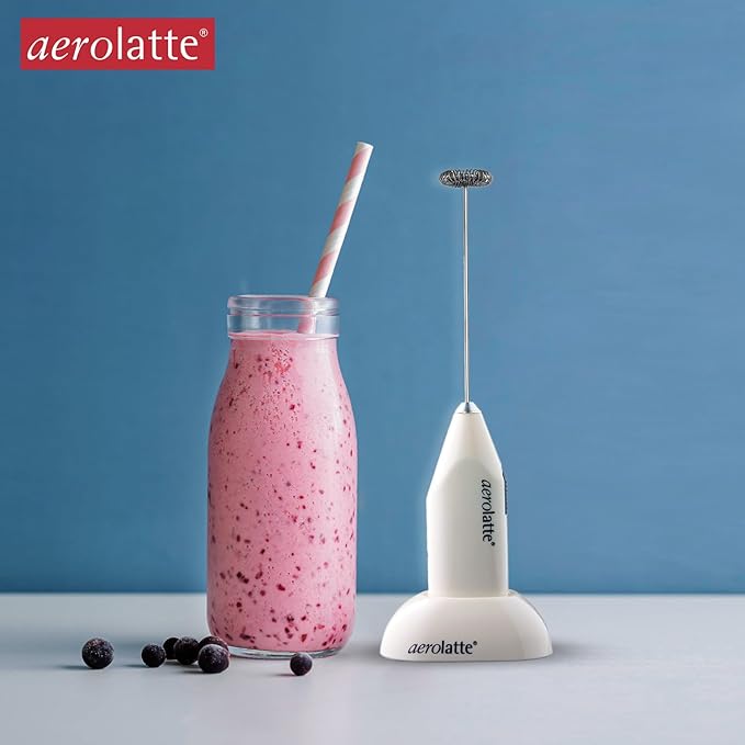 Aerolatte Milk Frother with Counter Stand, The Original Steam-Free Frother, Ivory, Batteries Included