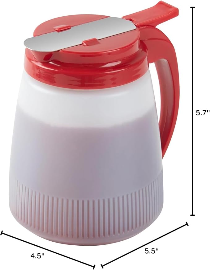 Restaurantware-Chef 101 32 Ounce All Purpose Syrup Dispenser, 1 Honey Dispenser - Red Top, Stainless Steel Slide Cover, Plastic Pancake Syrup Bottle, Perfect For Diners, Restaurants, Home
