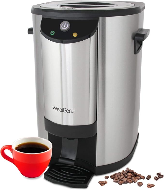 West Bend 57042 Coffee Urn Double Walled Stainless Steel Features Automatic Temperature Control Large Capacity with Fast Brewing and Easy Clean Up NSF Certified, 42-Cup, Silver