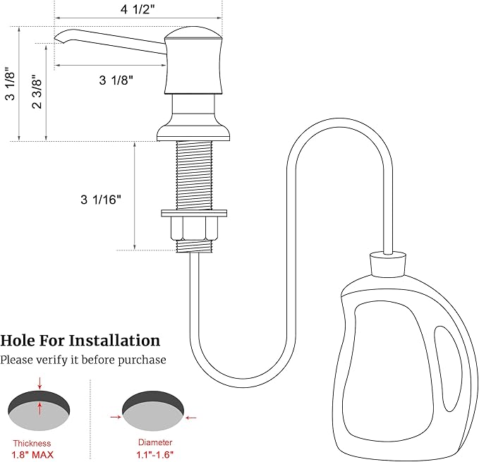 Sink Soap Dispenser for Kitchen Sink Chrome Upgrade with 40" Silicone Extension Tube Kit, Connect to Your Soap Bottle Directly