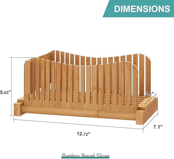 Bamboo Bread Slicer, Adjustable Bread Slicer Guide with 3 Thickness Size, Foldable Compact Chopping Cutting Board, Great for Homemade Bread, Cakes, Bagels
