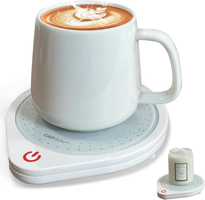 25W Electric Candle Warmer for Coffee Mugs, 75℃ Heating & Auto Shut-Off, Spill-Proof Desk Warmer for Beverages (White)
