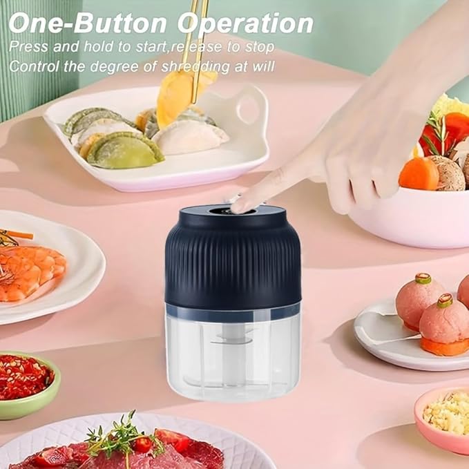 Electric Garlic Chopper,Mini Portable Veggie Cutter,Upgrade Electric Mini Garlic Chopper Set,Vegetable Chopper and Spiralizer with Container and Lid,USB Rechargeable (Blue)