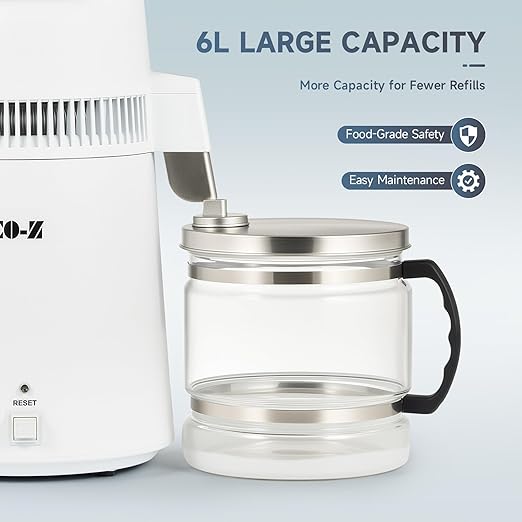 CO-Z 1.6 gal Water Container for Distiller, 6L Distilled Glass Carafe with Nonskid Bottom, Countertop Replacement Distilled Water Pot, Water Glass Jar Water Distiller for Home