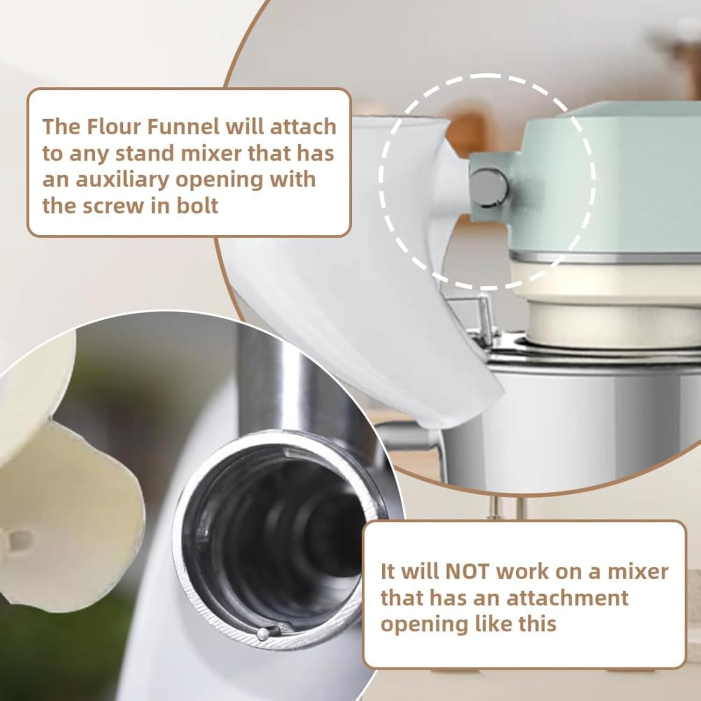 Flour Funnel for Kitchen Aid Mixer – Stand Mixer Attachment for KSM150 5-Quart Tilt-Head, Easy-Pour No-Mess Baking Tool, Fits Flour, Sugar & Egg Liquid, (White)