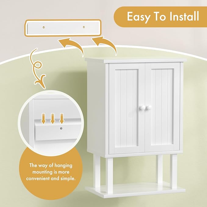 AmazerBath Bathroom Wall Cabinets, Bamboo Over The Toilet Storage Cabinet with Adjustable Shelves, Wall Mounted Medicine Cabinets with 2 Doors for Small Spaces, White, 9.0 x 15.7 x 23.8 Inches
