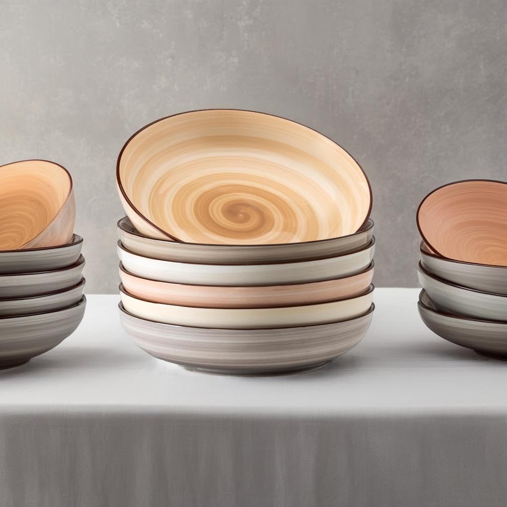 Sweese 6-Pack Ceramic Pasta Bowls, Neutral Extra Large 30 Fl Oz Durable Professional Grade