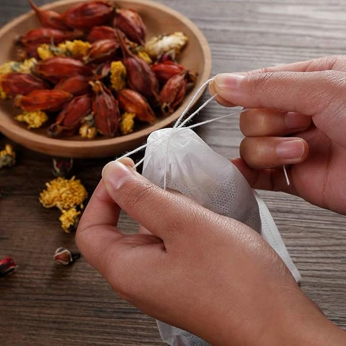 TamBee 100 Pack Disposable Tea Filter Bags Tea infusers 4" x 6" Empty Muslin Drawstring Seal Filter Tea Bags Drawstring Herb Loose Tea bag for Brew Tea Cold Brew Coffee（4" x 6" /10 x 15cm）