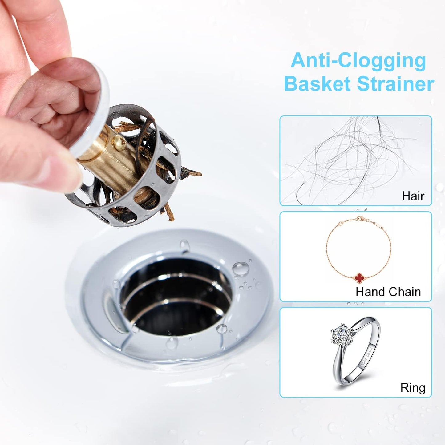 CREA Bathroom Sink Drain Chrome, Sink Stopper Pop Up Drain for Bathroom Vanity Kitchen Sink with Overflow