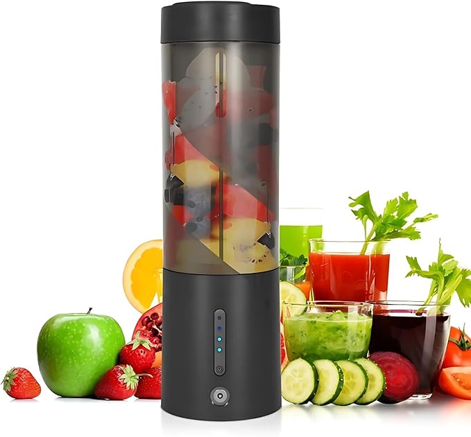 Portable Juicer Blender, USB Rechargeable Smoothie Maker with 6 Upgraded Blades and 4000mAh Battery, 450ml/15oz Capacity, Ideal for Smoothies, Protein Shakes, Travel and Office (Black)