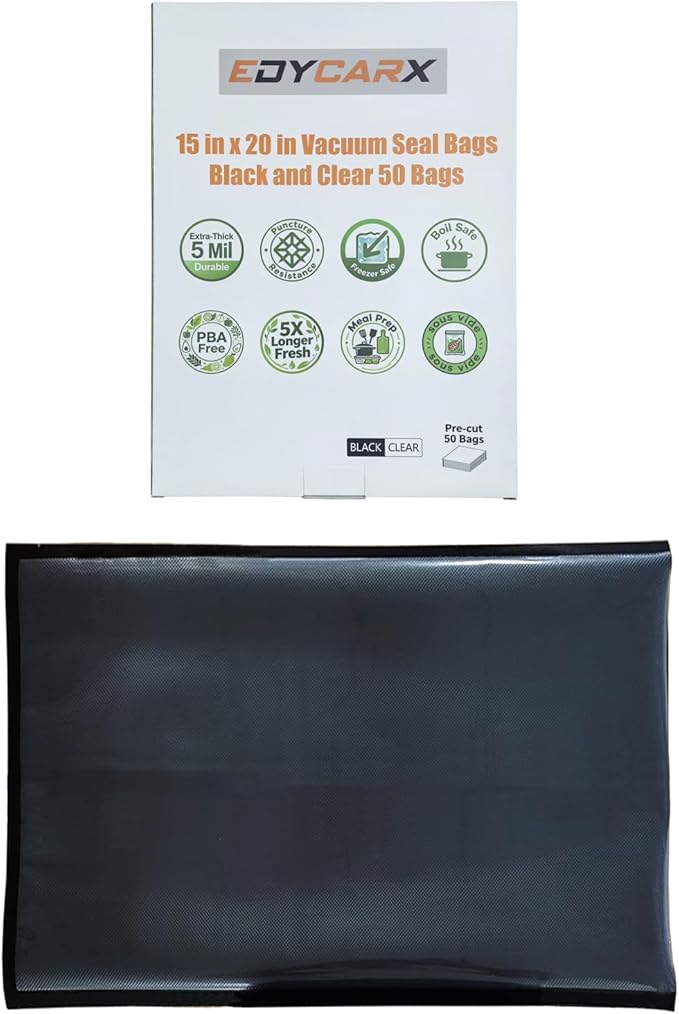 15" x 20" Vacuum Seal Bags Black and Clear, Precut Vacuum Sealer Bags for Food Storage, Heavy Duty Commercial Grade 5 Mil Vacuum Bags, 50 Count