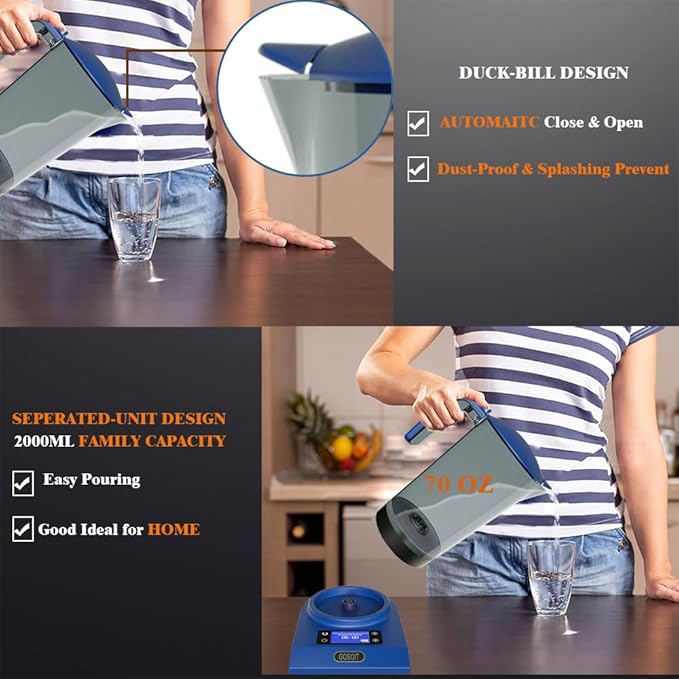 Hydrogen Alkaline Water Machine Generator Maker,Hydrogen Alkaline Water Pitcher Dispenser Ionized Water LED Display and Smart Touch Operation,Used for Home and Office 2.0 L… (Navy Blue)