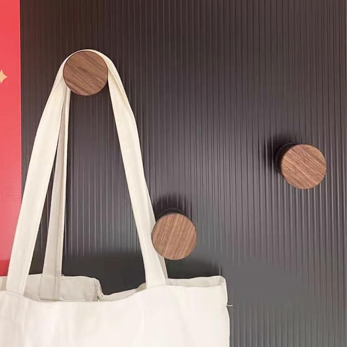 2 PCS Retro Magnetic Hooks, Wrought Iron Wooden Ball Hooks, Creative Punch-Free Storage for Refrigerators, Metal Doors, and Lockers (Walnut Wood,S)