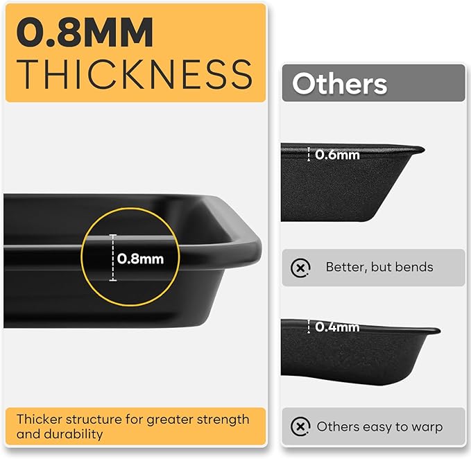 Half Sheet Pan 17.3” x 13.1”, Cookie Sheets for Baking 0.8mm Thick Non Stick Baking Sheets for Oven Heavy Duty Baking Trays