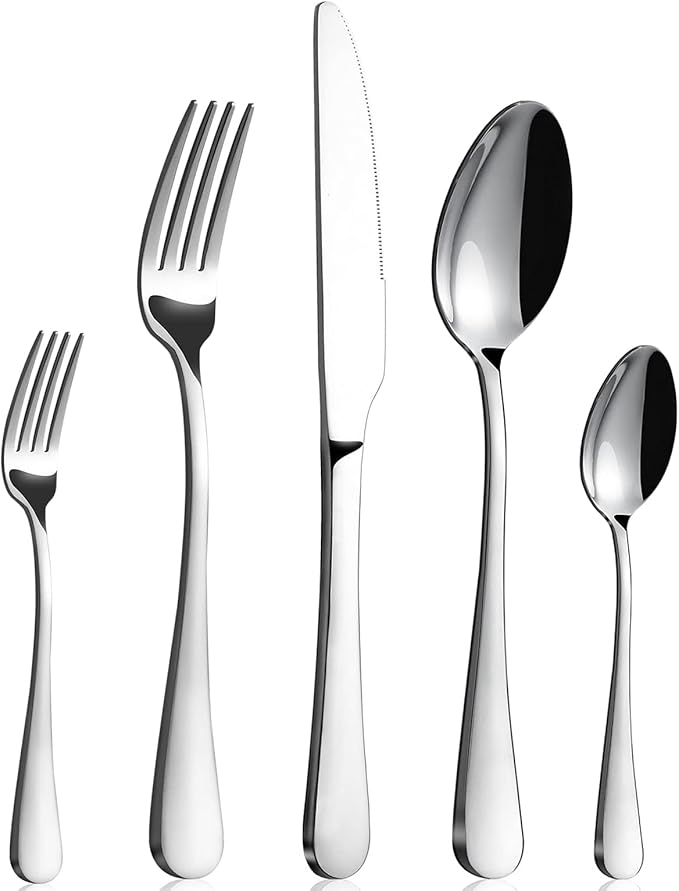 BEWOS Silverware Set for 4-20 Piece Stainless Steel Flatware Set with Spoons, Forks, Knives, Heavy Duty Mirror Polished Flatware for Home, Kitchen, Restaurant, Dishwasher Safe