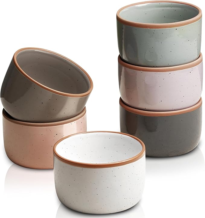 Morandi Color Ramekins Set of 6, 8 oz Creme Brulee Ramekins Oven Safe, Porcelain Ramekin Bowls, Mini Cheesecake Pans, Small Baking Dish, Dipping Sauce Bowls, Ramekin for Baking Souffle, Ice Cream