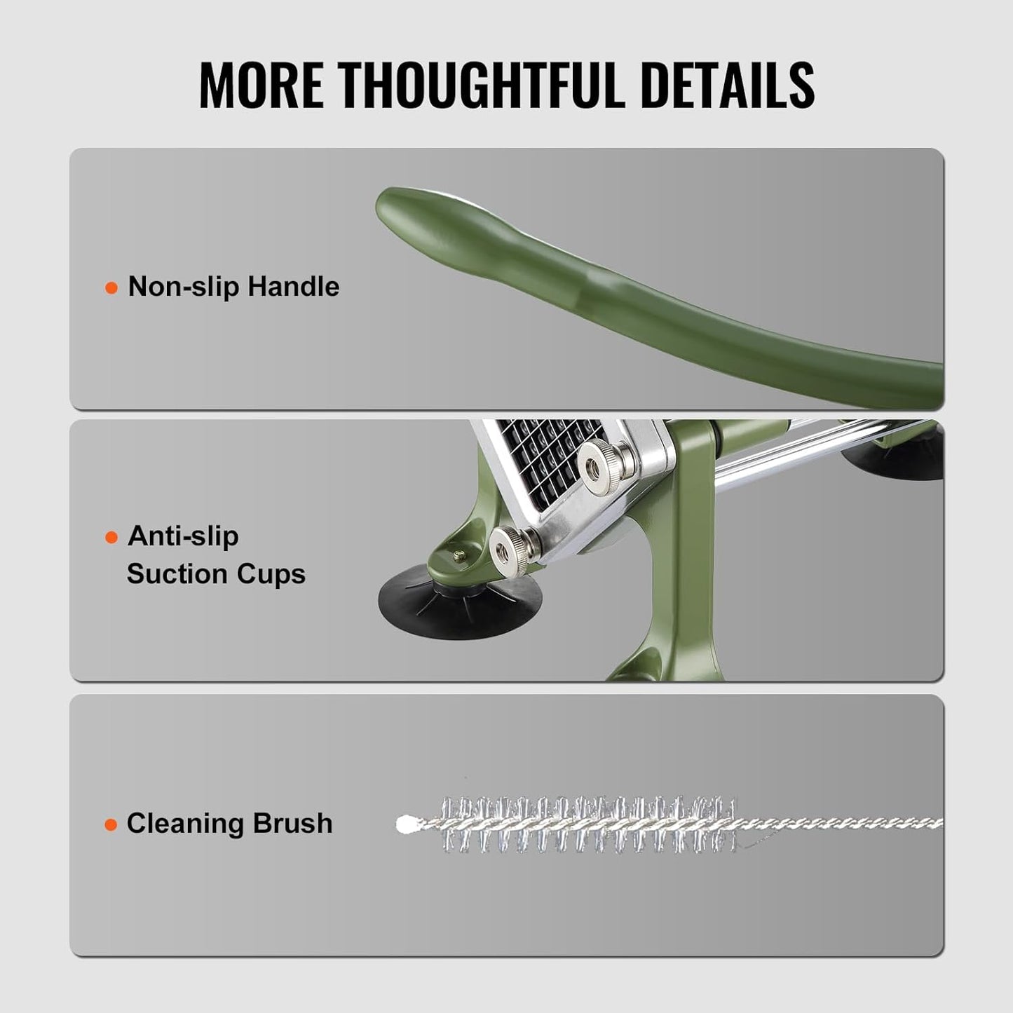 VEVOR French Fry Cutter, Potato Slicer with 3/8-Inch Stainless Steel Blade, Manual Potato Cutter Chopper with Suction Cups, Great for Potato, French Fries, Cucumber, Vegetables, Carrot