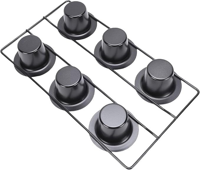 VBESTLIFE 6 Cup Popover Pan, Non Stick Carbon Steel Bakeware for Muffins and Popovers, with Wire Rack for Even Baking and Easy Cleanup