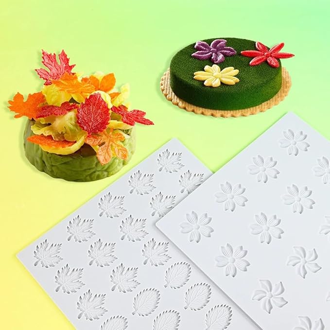 Hollow 3D Leaf Tuille Lace Silicone Cake Moulds, Molds Silicone Baking Fondant Tuile Molds, Polymer Clay Mold for Baking, Clay, Resin, Sugar Craft, Dessert Cake Decoration (1pcs Flower Candy Mold)