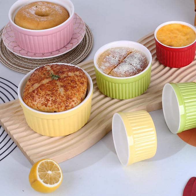 Ramekins 4oz,Creme Brulee Ramekins and Souffle Dishes,Porcelain Oven Safe Baking Bowls,Pudding Cups,Dipping bowl,Set of 6,Red…