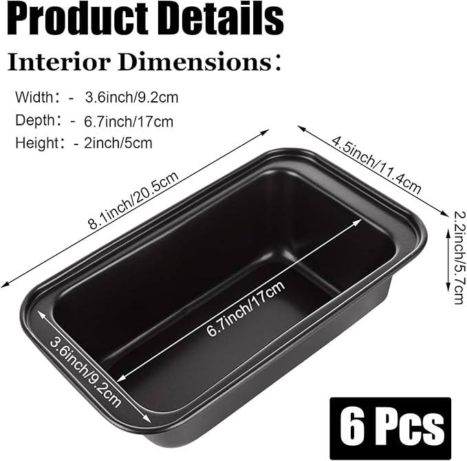 QTLCOHD 6 Pack 6" x 3" Bread Loaf Pans, Non stick Carbon Steel Bread Pans for Baking Homemade Bread