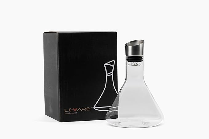 Levare Wine Decanter with Aerator - Lead-Free Crystal Wine Decanter with Built-in Aerator and Sediment Filter - Drip-Proof Stainless Steel Pourer Lid - Ideal Gifts for Enthusiasts and Connoisseurs