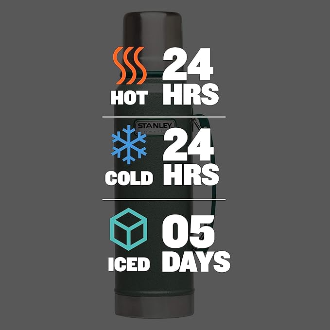 Stanley Heritage Classic Vacuum Bottle with Handle 1.1 qt | Wide Mouth with Leakproof Cup Lid | Keep Drinks Hot or Cold for Travel | Insulated Stainless Steel Thermos | BPA-Free | (Pack of 3)