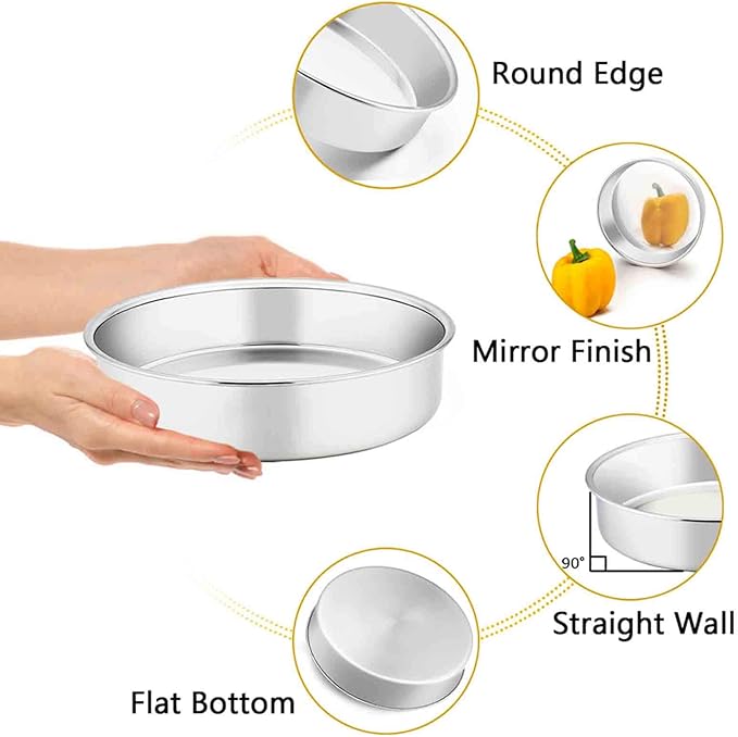 TeamFar Cake Pan, 4’’ - 6’’ - 8’’ - 9½’’ - 11’’, Stainless Steel Round Baking Tier Smash Cake Pans Set, Healthy & Heavy Duty, Mirror Finish & Dishwasher Safe - Set of 5