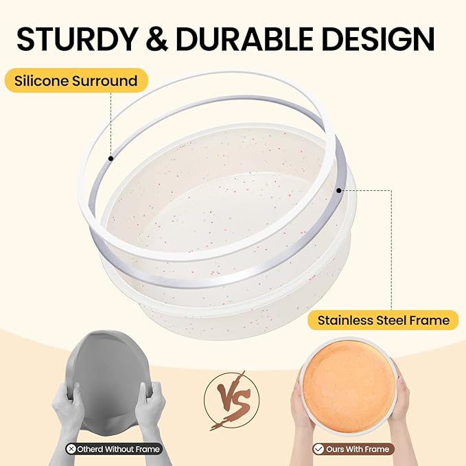 Vinino 10 Inch Silicone Round Cake Pan with Metal Reinforced Frame, Nonstick Silicone Springform Pan for Baking Suitable for Making Layers, Cheese & Chocolate Cakes