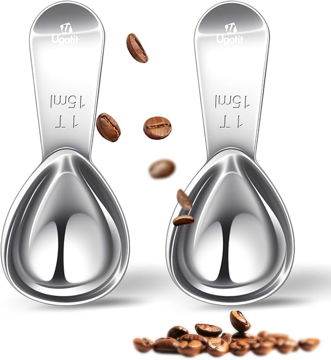 Ugotit Coffee Scoop for Ground Coffee, 1 Tablespoon Measuring Scoop Set, Heavy-Duty Short Handle 304 Stainless Steel, Fits Coffee Canisters, Protein Powder, Espresso, Tea (2 Pack)