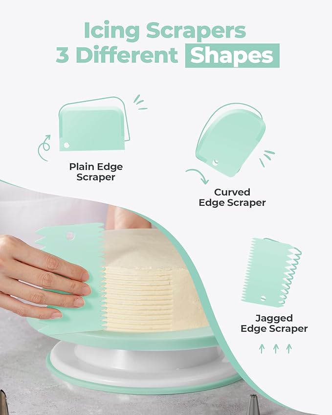 Kootek 158PCs Cake Decorating Kit, Baking Supplies Tools - Includes Cake Stand Turntable, 64 Icing Piping Tips Set, 2 Frosting Spatulas, 3 Scrapers, 50+2 Pastry Bags, Coupler, Video Tutorial, Booklet