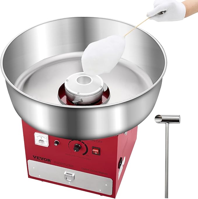 VEVOR Electric Cotton Candy Machine, 1000W Commercial Candy Floss Maker with 20.5 in Stainless Steel Bowl, Sugar Scoop, and Drawer, Easy Home Use, Perfect for Kids Birthday, Family Party, Red