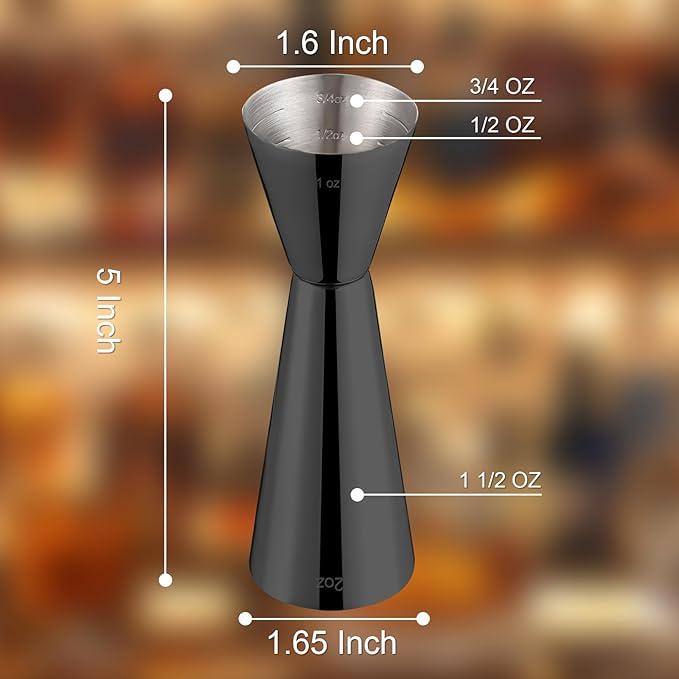 Briout Jigger for Bartending, Double Cocktail Jigger Japanese Premium 304 Food Grade Stainless Steel Jigger 2 OZ 1 OZ with Measurements Inside, Flat Edge Black