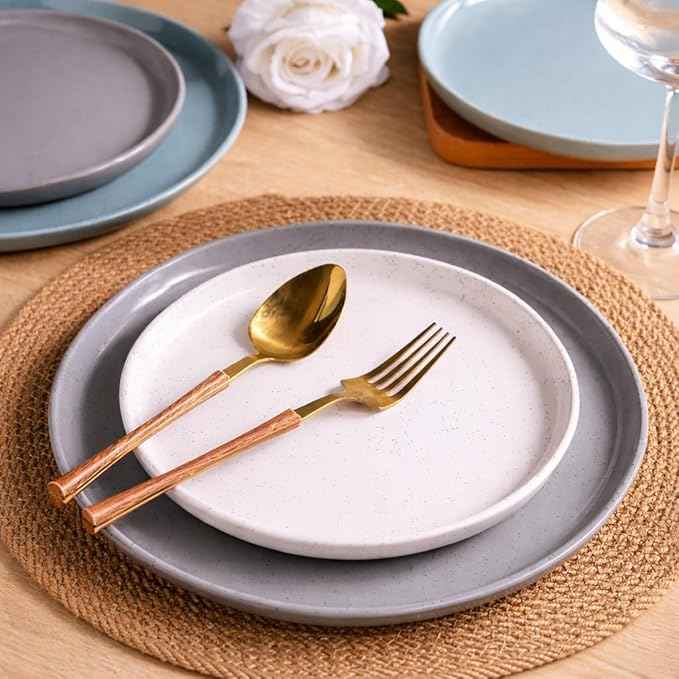 AmorArc Ceramic Dinnerware Sets for 8, 24 Pieces Handpainted Plates and Bowls Set with Rustic Terracotta Underside, Scratch Resistant Stoneware Dishes Set, Dishwasher & Microwave Safe, Multi-Color