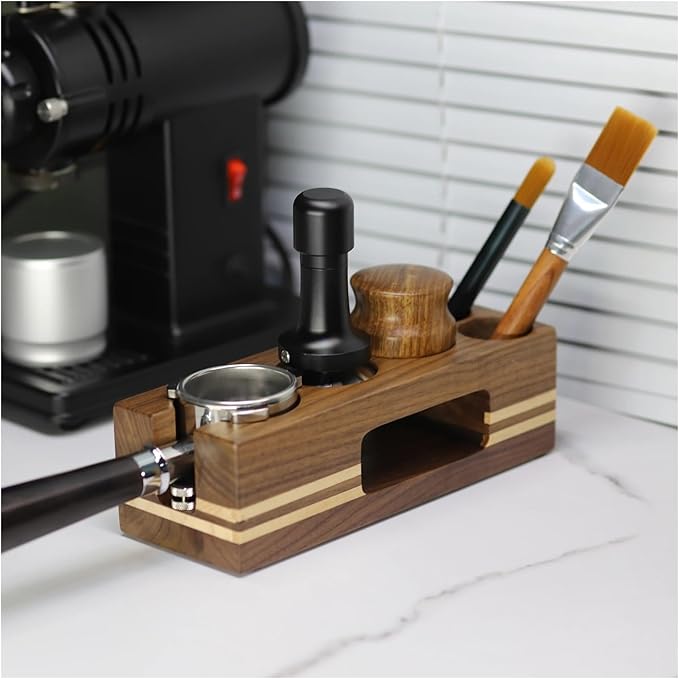 Walnut Wood Coffee Filter Holder, Espresso Tamper Mat Stand, Coffee Maker Support Base Rack, Barista Accessories(PURPLE)