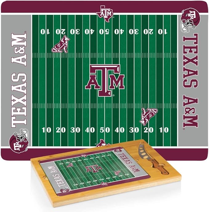 PICNIC TIME NCAA Icon Glass Top Cutting Board & Knife Set, Cheese Boards Charcuterie Boards, Serving Platter, (Parawood & Bamboo)