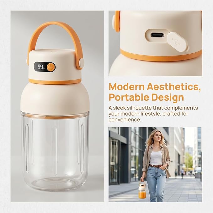 Portable Blender 1000ml Personal Size Blender, USB-C Rechargeable Smoothie Maker with 18000 Rpm Motor, Travel Blenders Cup for Shakes Juices Gym Office