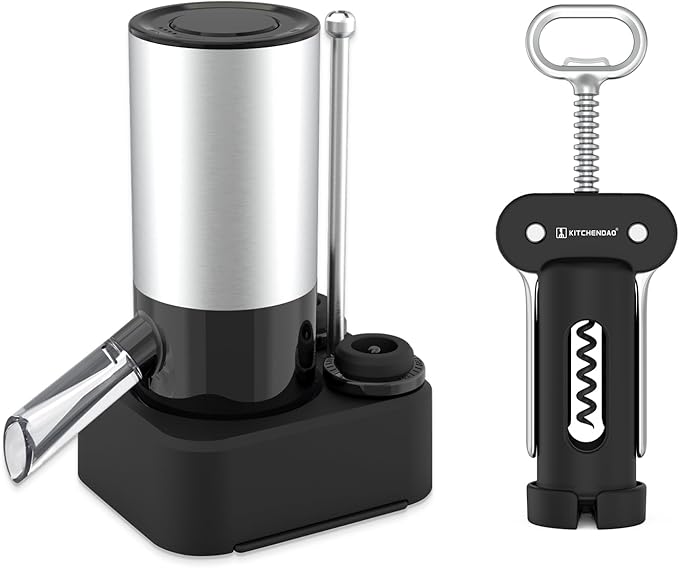 KITCHENDAO Rechargeable Electric Wine Aerator Dispenser and 3 in 1 Wing Corkscrew Wine Bottle Opener