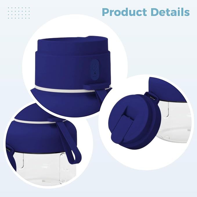 Electric Juicer, Portable Blender With 12-Vane, Blue, Double Cap Lid And Straw, 1500Mah Usb-C Rechargeable, 850 Ml
