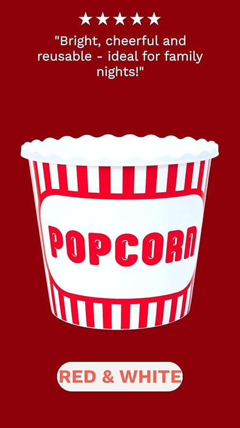 Modern Style Reusable Plastic Popcorn Box/Popcorn Containers/Popcorn Bowls Set for Movie Theater Night - (BPA Free - 4 Pack - 75 oz) (Popcorn Mix E)