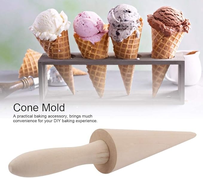 2PCS Pizzelle Roller, Ice Cream Cones Cone Roller Ice Cream Cone Mold Cone Roller for DIY Pastry Dessert Cooking Kitchen Tool Decorating Baking Accessory Wooden