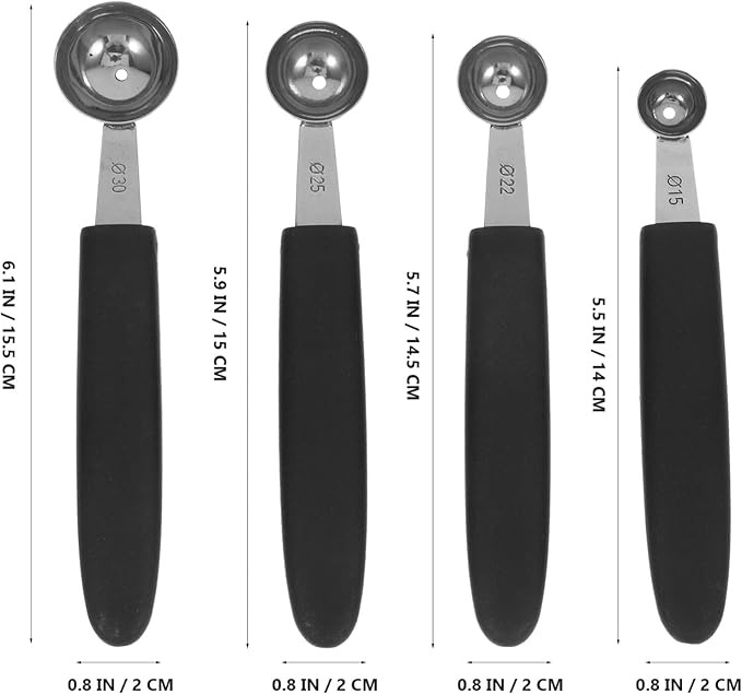OUNONA 4pcs Stainless Steel Melon Baller Ice Cream Scoop Melon Ball Scoop Watermelon Spoon for Gelato Cantaloupe Ice Cream Watermelon Fruit