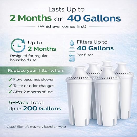 10-Cup Water Filter Pitcher with 5 Replacements & Electronic Change Reminder - Compatible Brita Water Pitcher Brita Filter Replacement